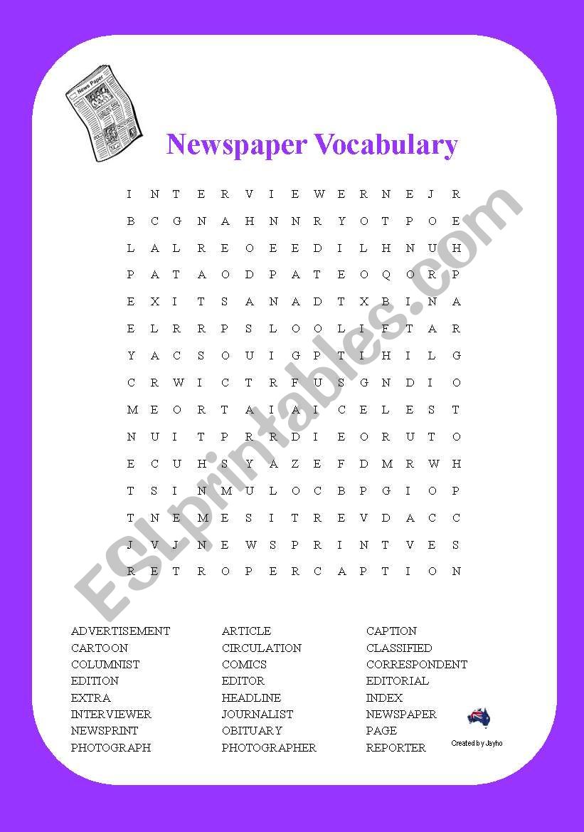 Newspapers worksheet