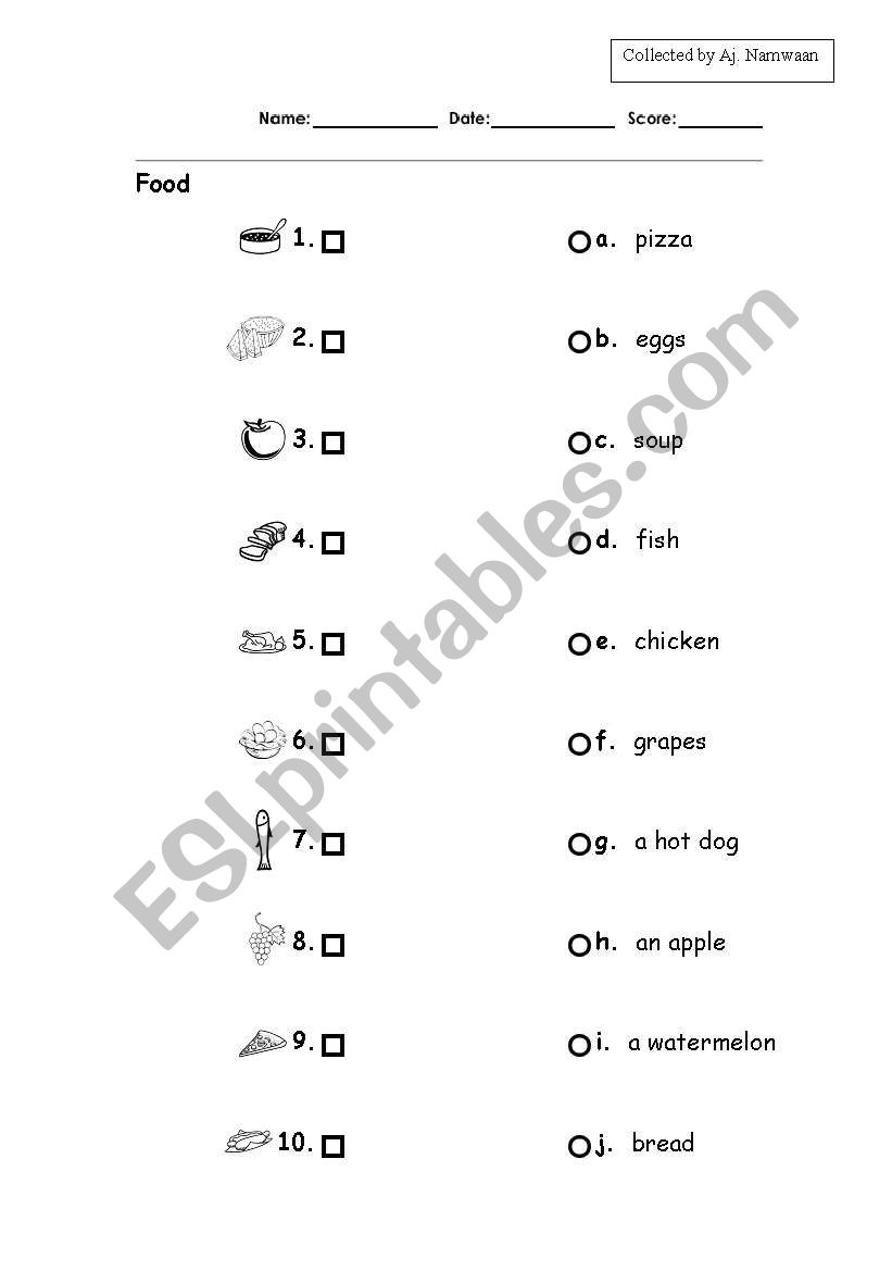 FOOD worksheet