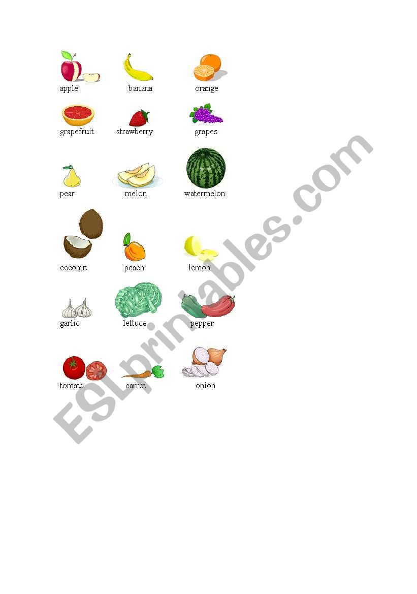 FRUIT AND VEGETABLES worksheet