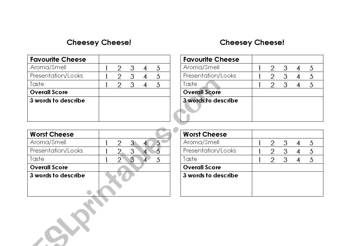 cheese tasting worksheet worksheet