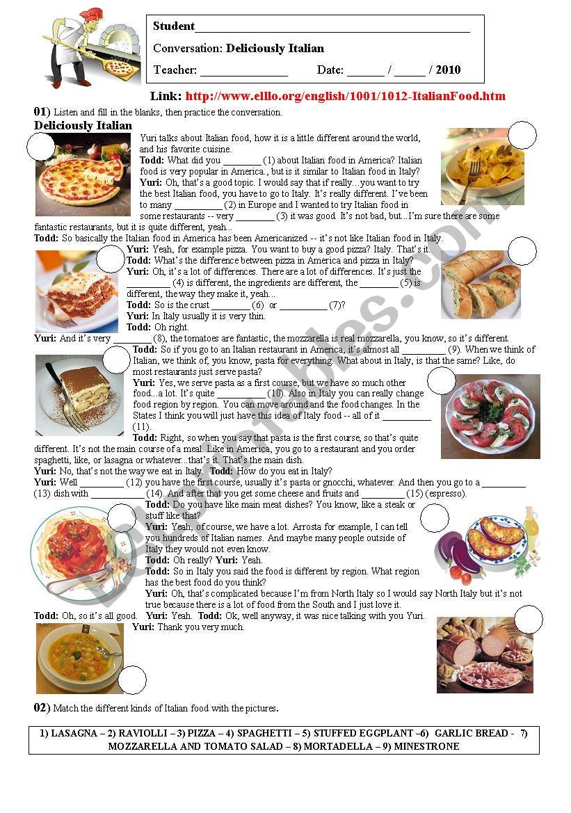 Deliciously Italian worksheet