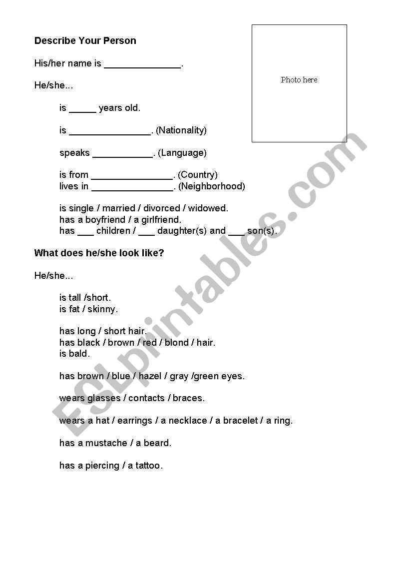 Describing people worksheet