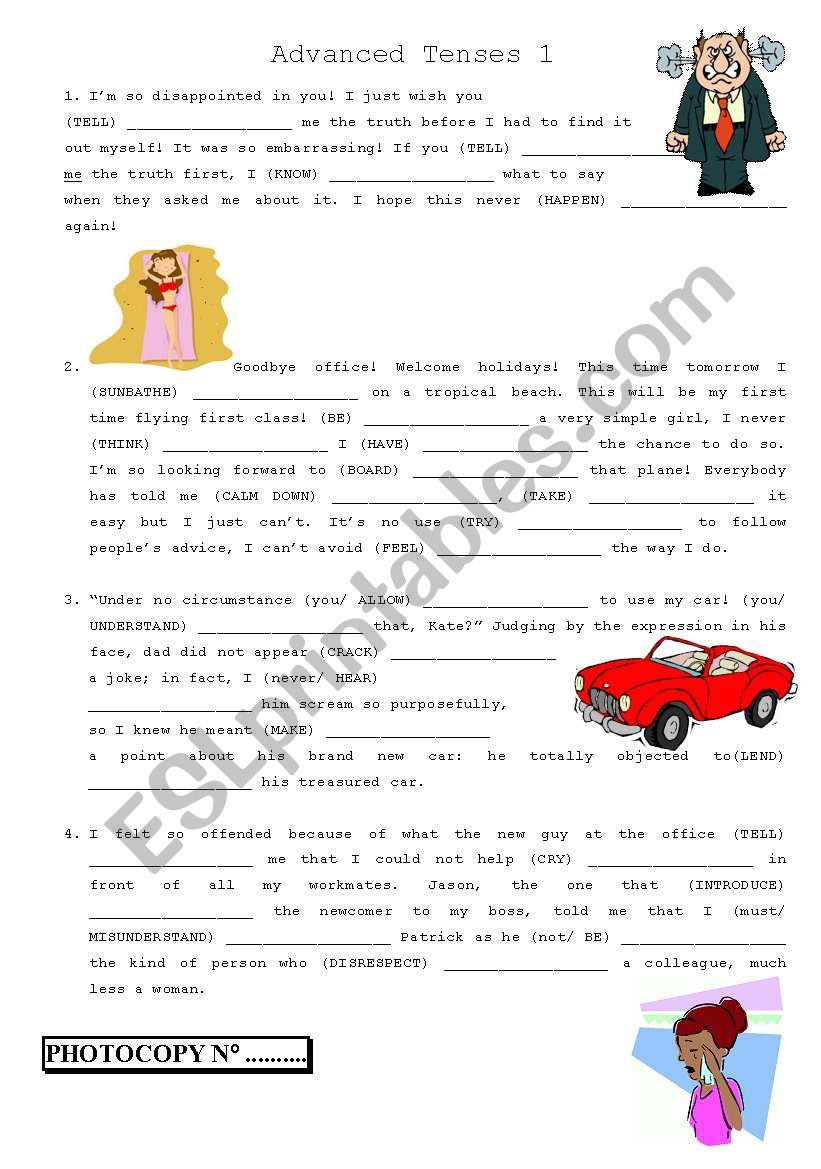 Advanced Tenses 1- w/key worksheet