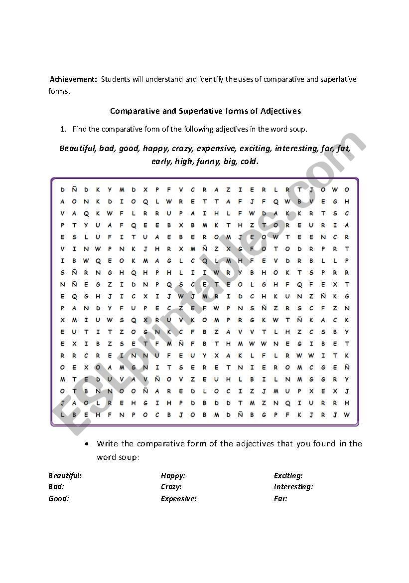 Comparatives and superlatives worksheet