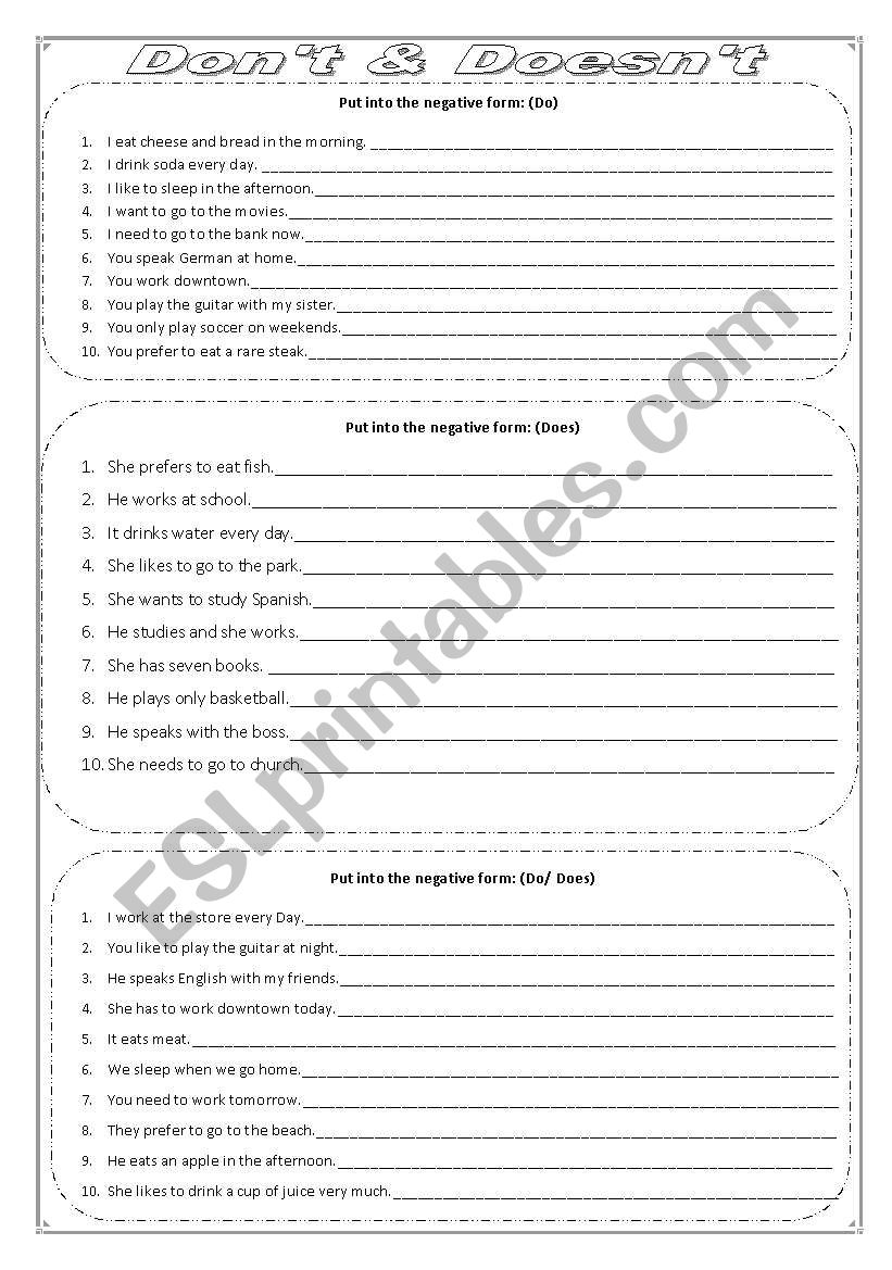 DONÂ´T - DOESNÂ´T worksheet