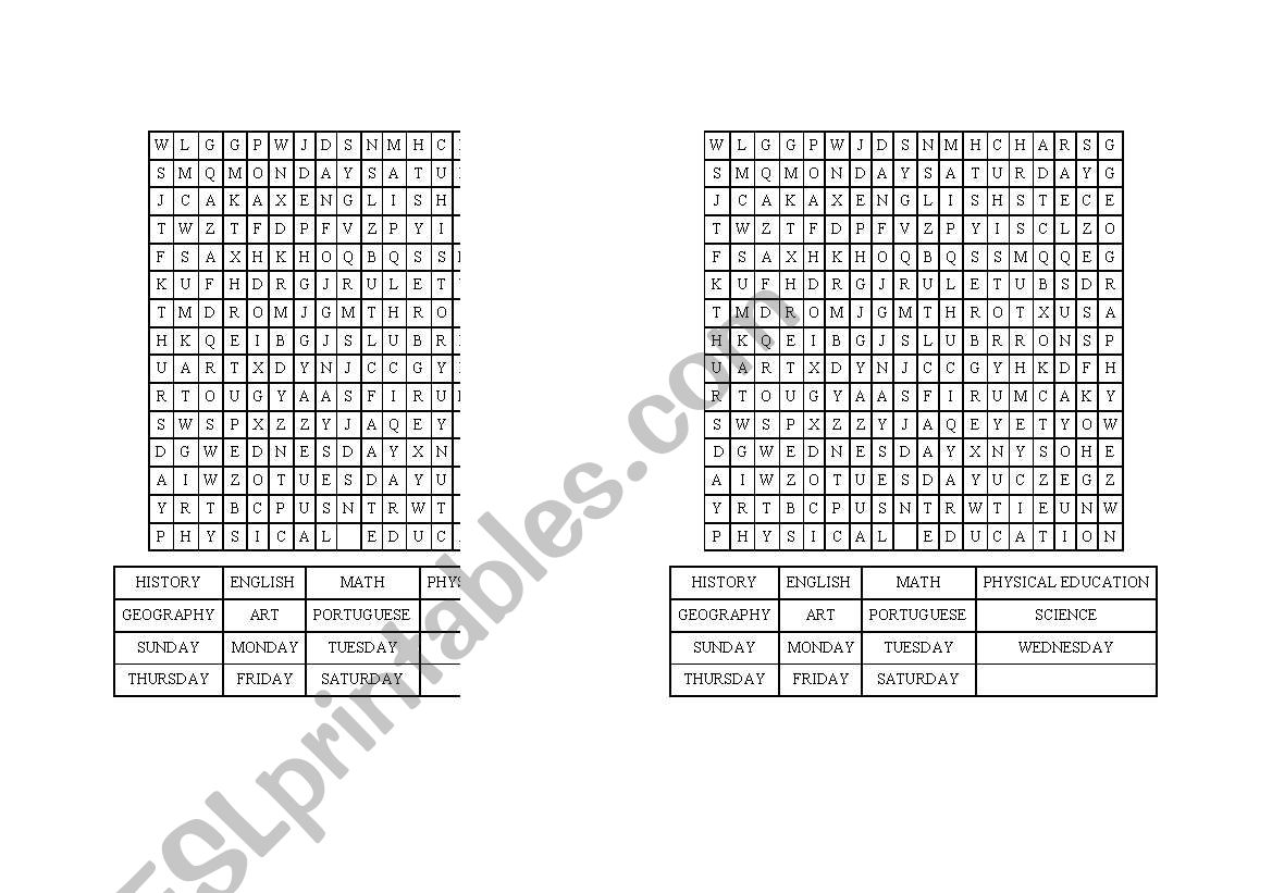 Days of the week worksheet