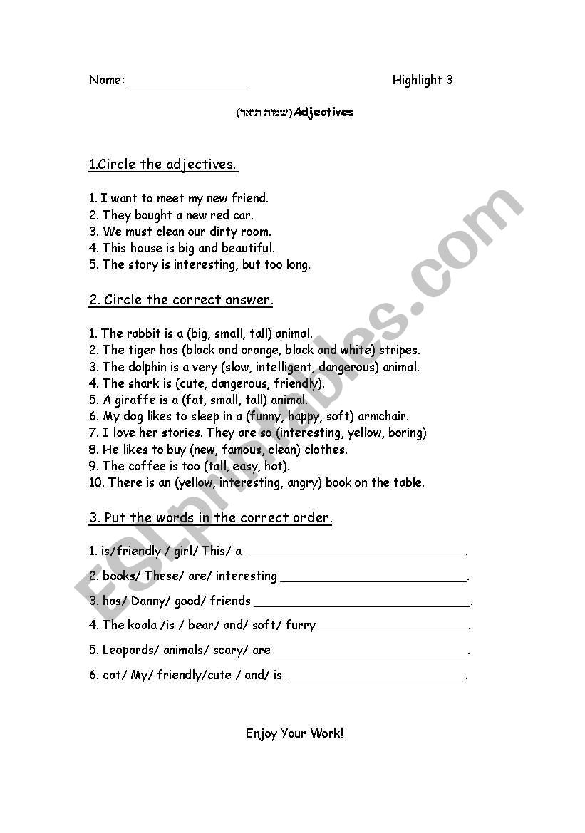 adjectives worksheet