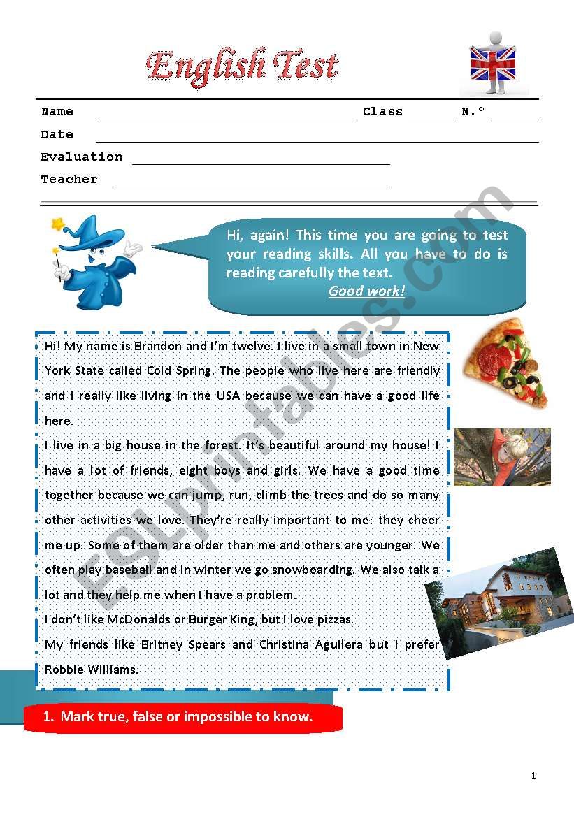 test for special needs pupils worksheet