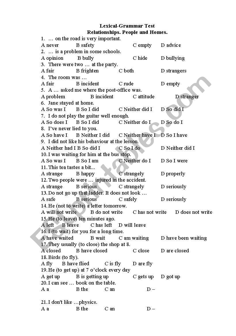 test. relationship worksheet