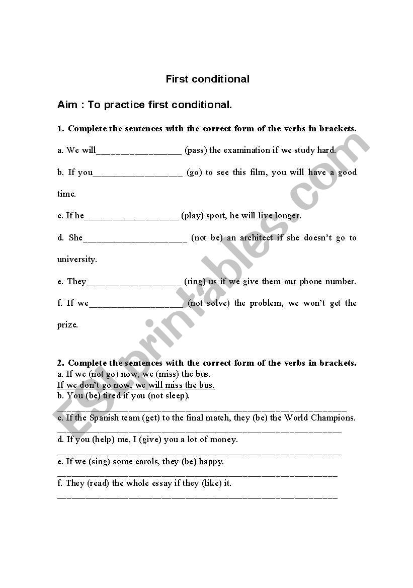 First Conditional worksheet