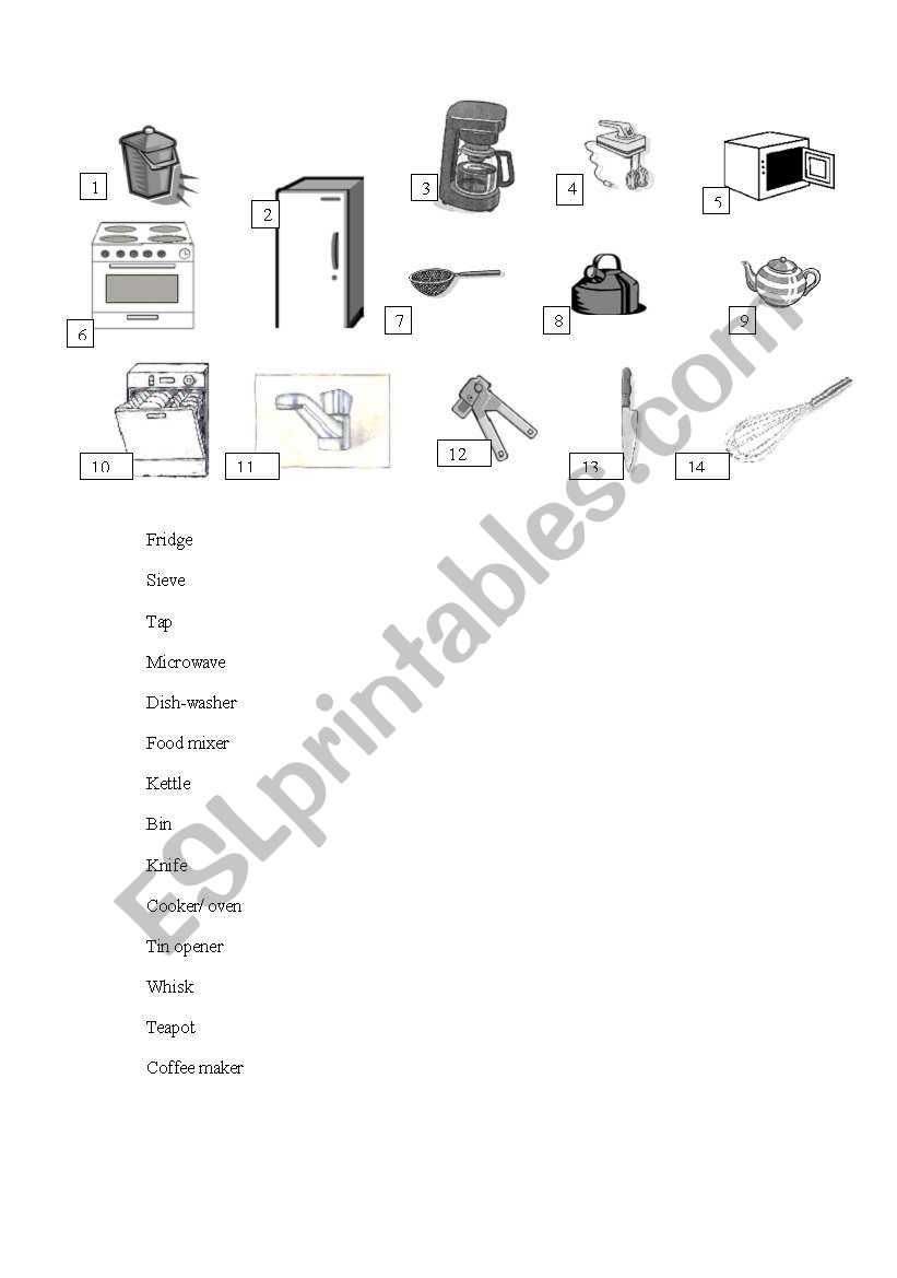 Kitchen - Vocabulary worksheet