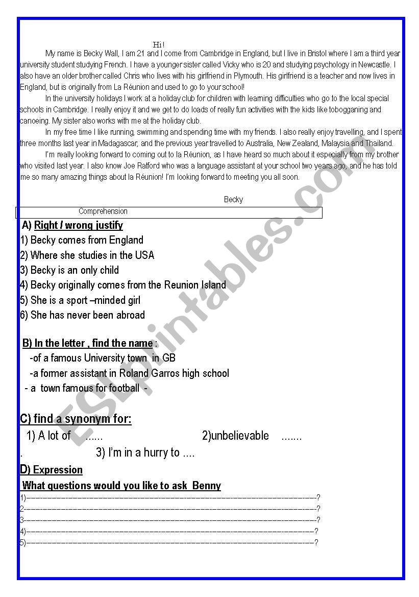  The English assistant worksheet