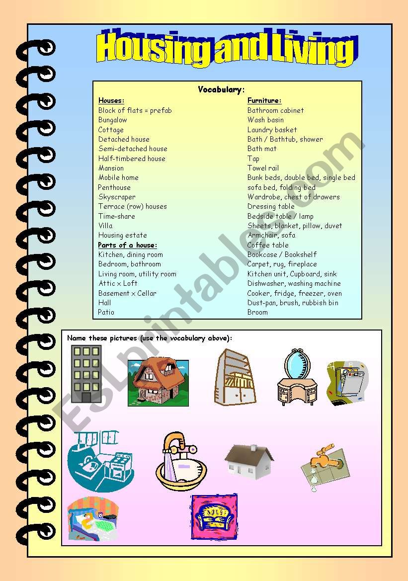 Housing and Living worksheet