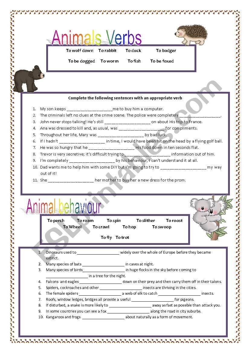 Animal Verbs  worksheet