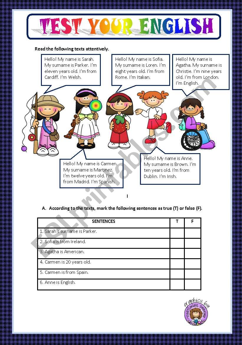 TEST YOUR ENGLISH - BEGINNERS worksheet