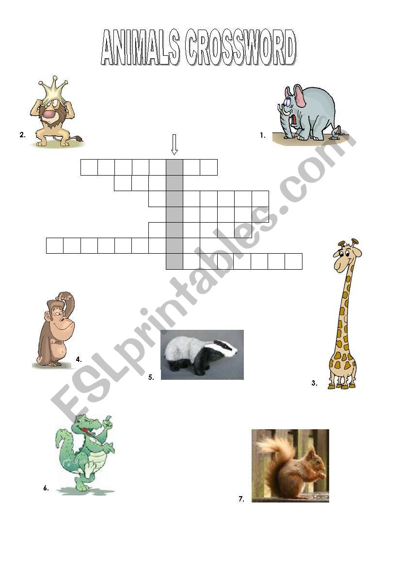 animals crossword worksheet