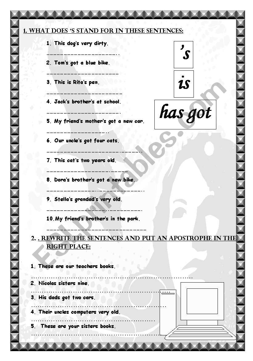 s and possessive pronouns - exercises