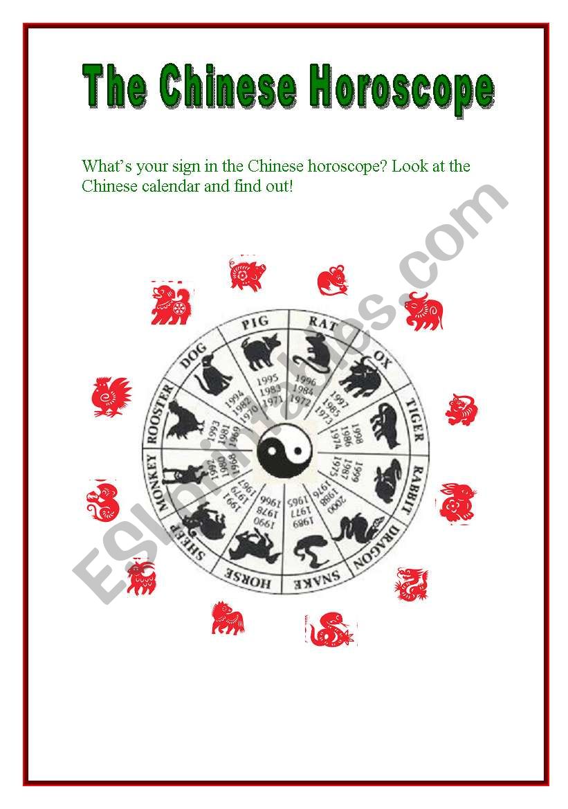 The Chinese Horoscope (2 pages + key)