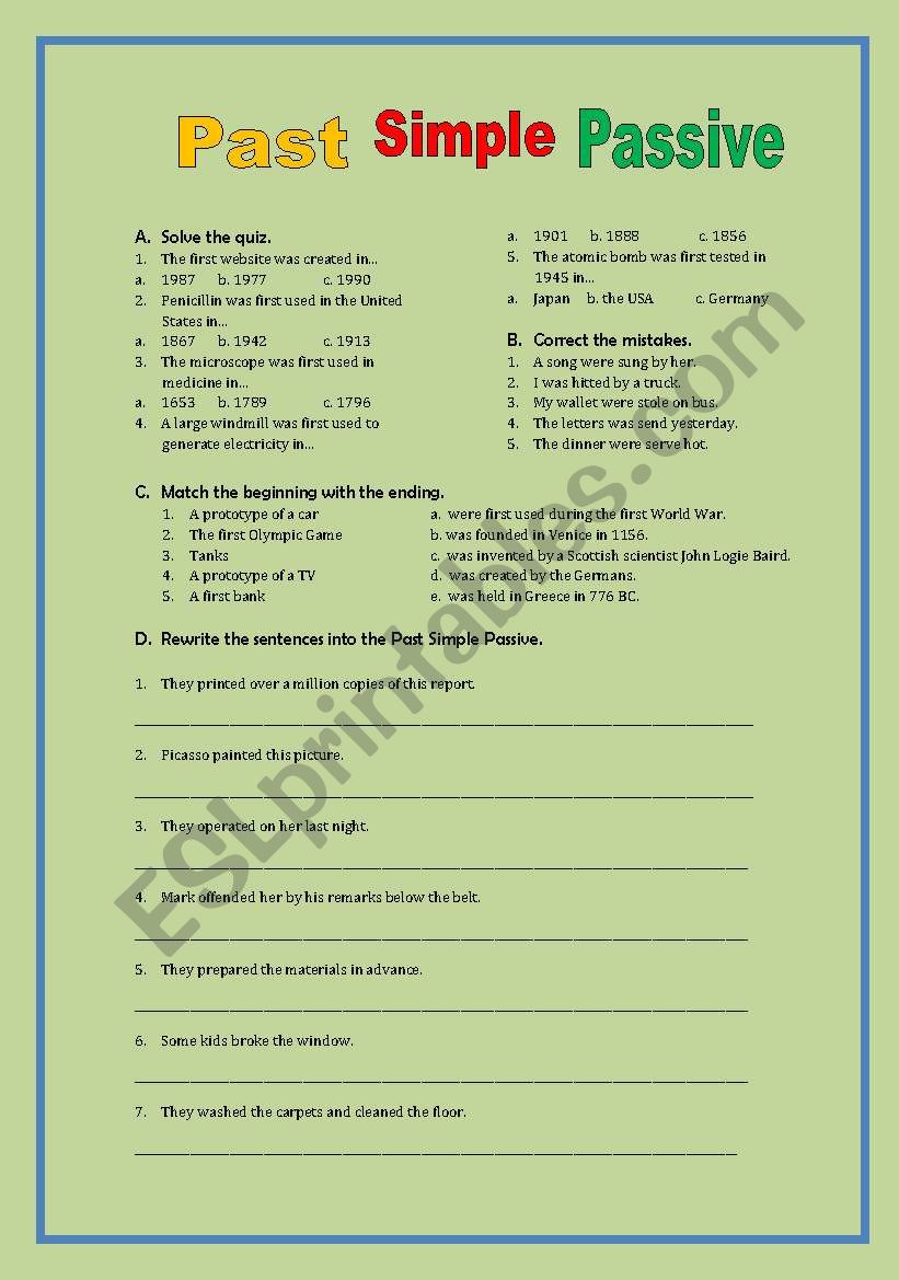 the past simple passive worksheet