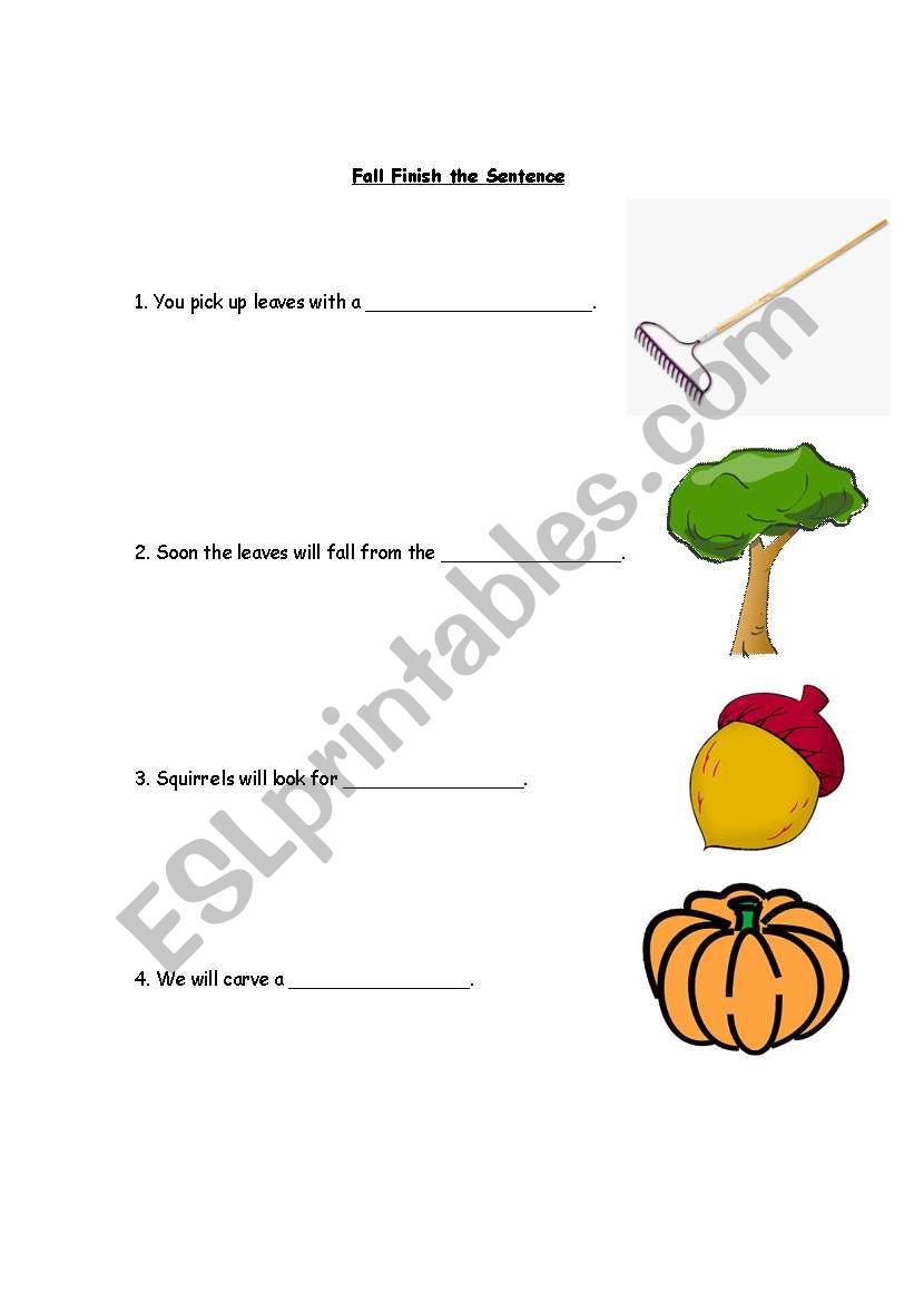 fall - finish the sentence worksheet