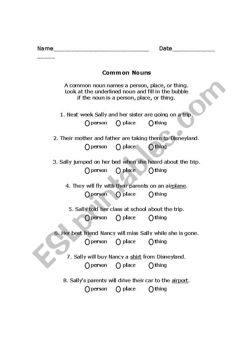 Common Nouns worksheet