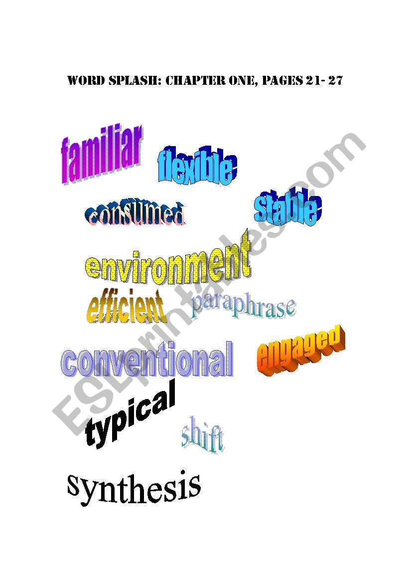 Vocabulary word splash for Holt Language Arts Course Four, Chapter One