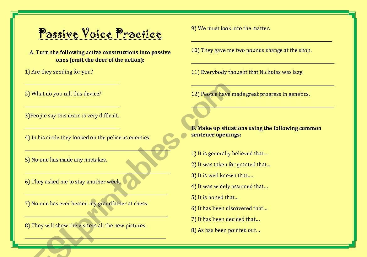 passive voice worksheet