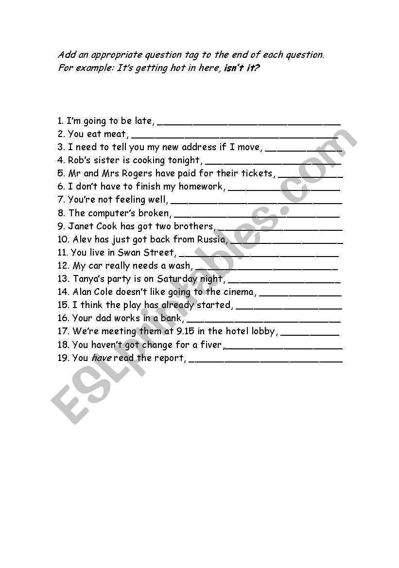 Tag Questions worksheet