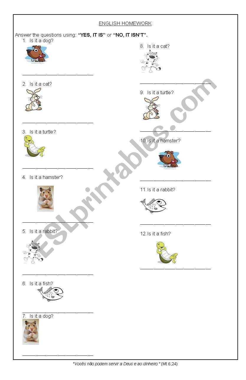 Animals worksheet