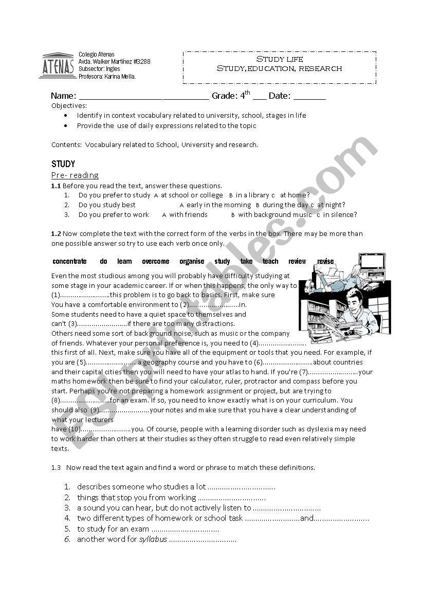 Student Life worksheet