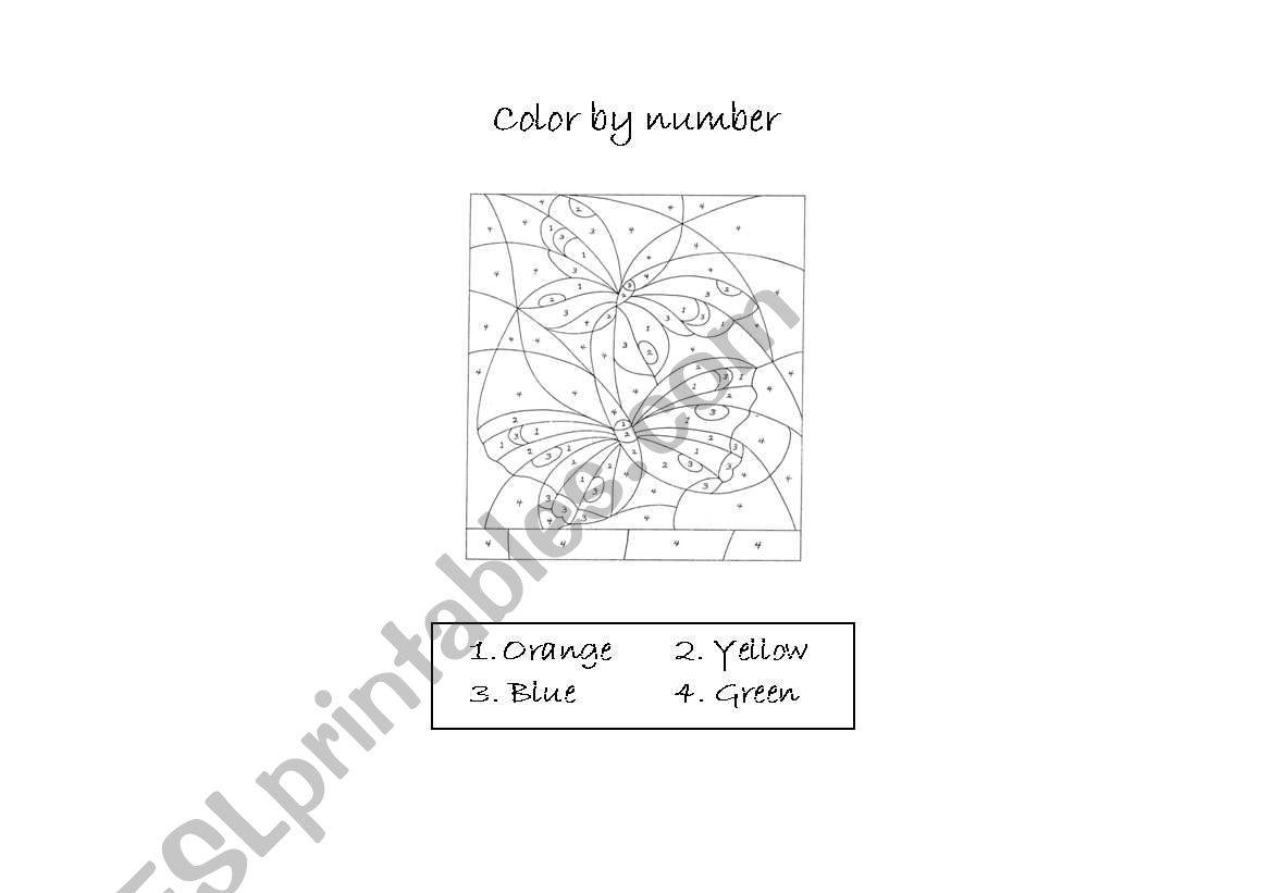 Butterfly -Colour by number- worksheet