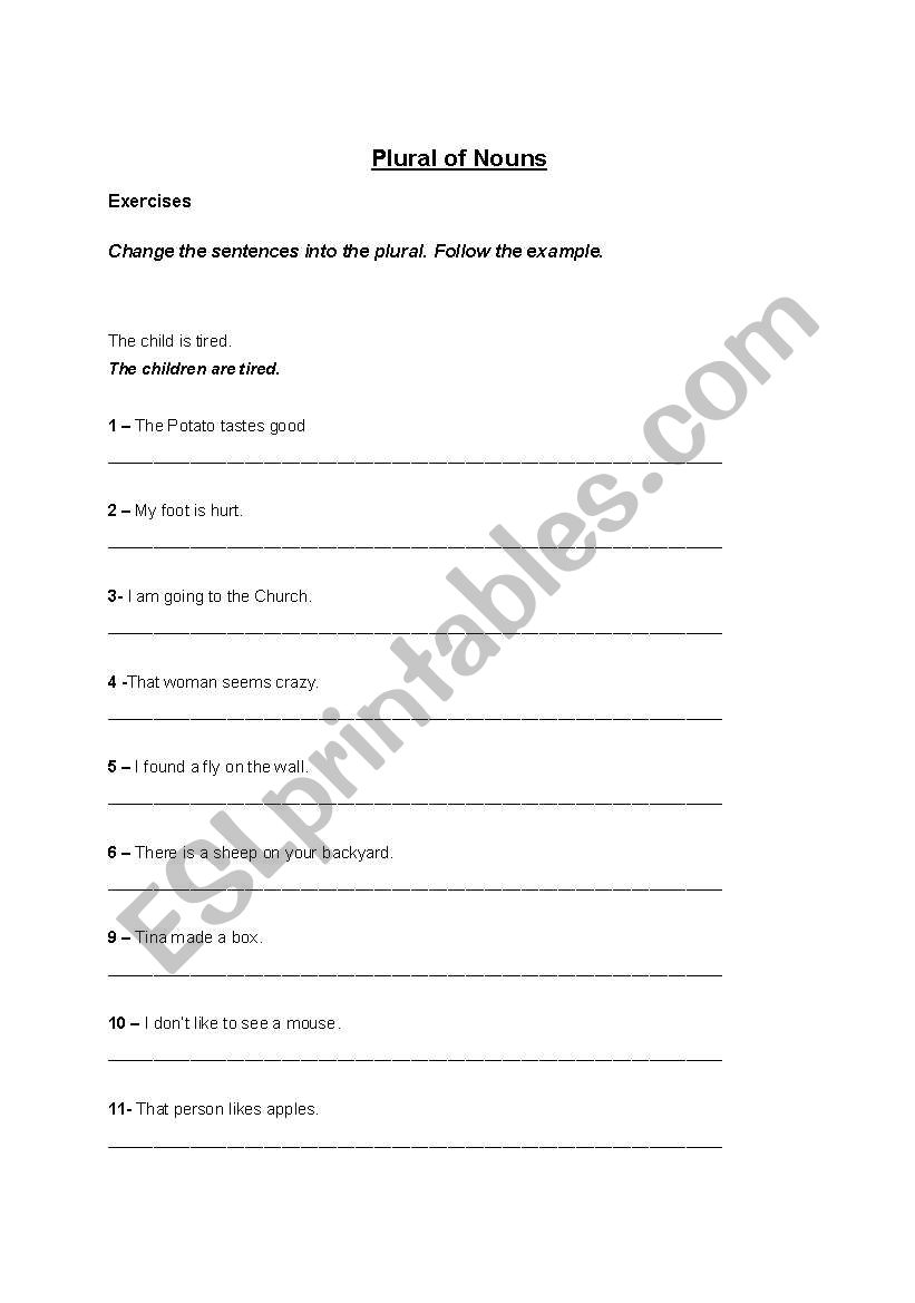 Plural of nouns worksheet