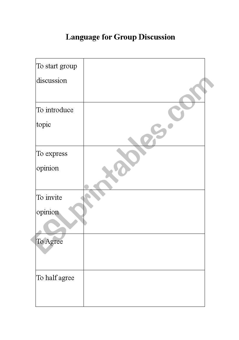 Language for Group Discussion worksheet