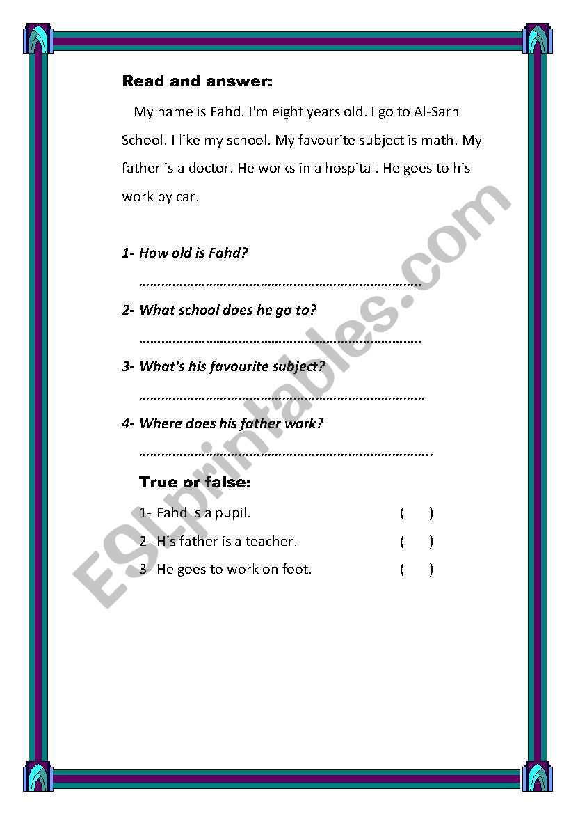 reading comprehension exercise