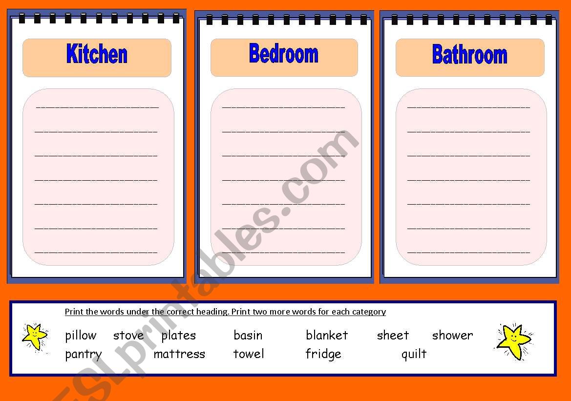 Categories worksheet