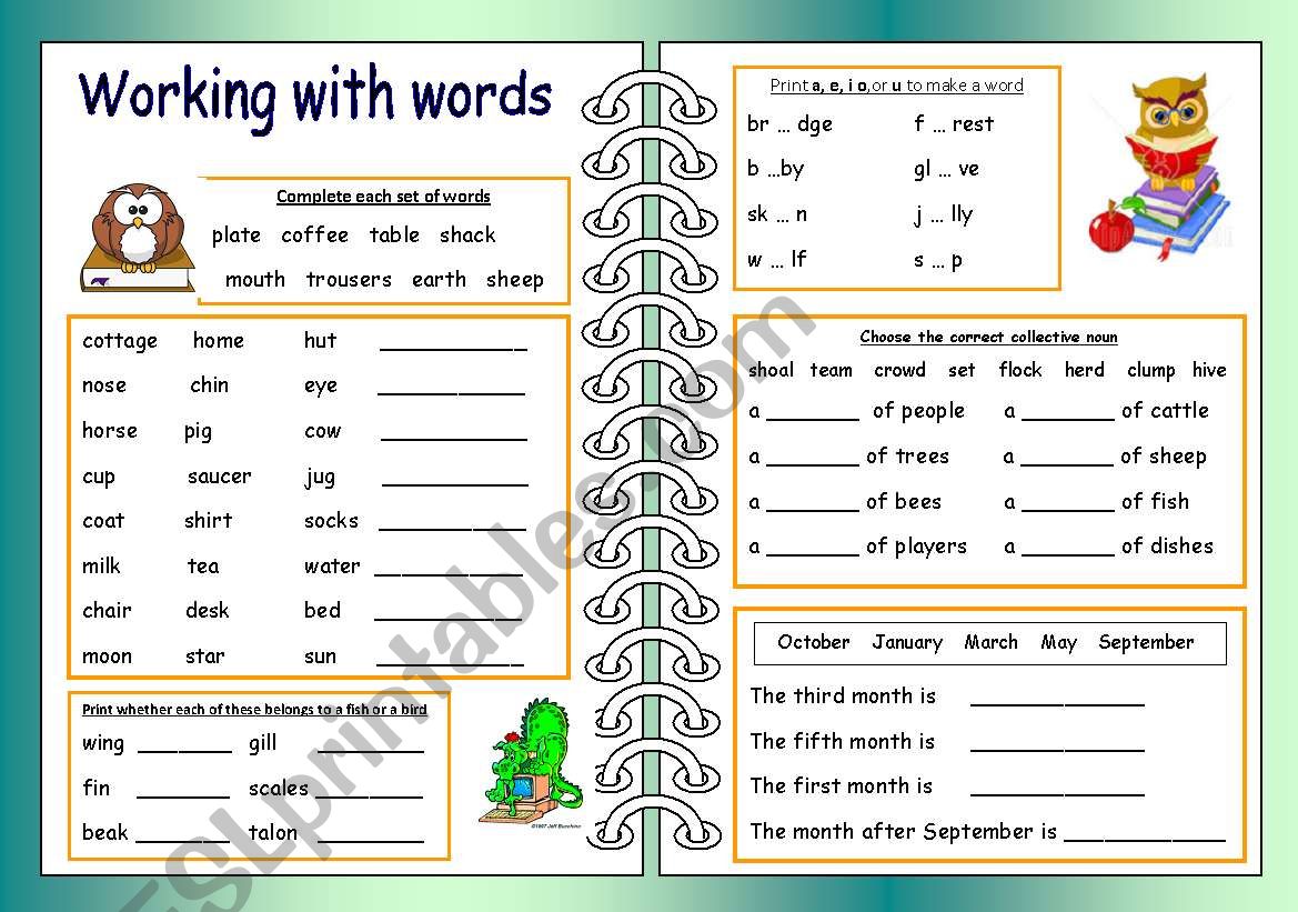 Working with words worksheet