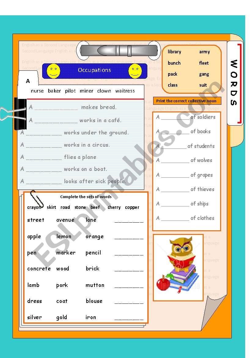 Working with words worksheet