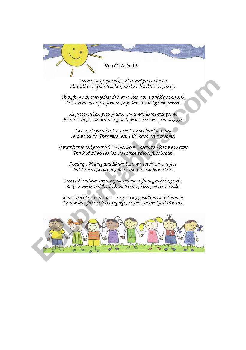 End of the Year Poem worksheet