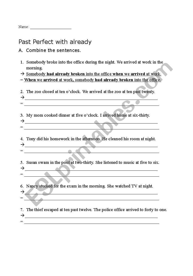 Past perfect simple worksheet