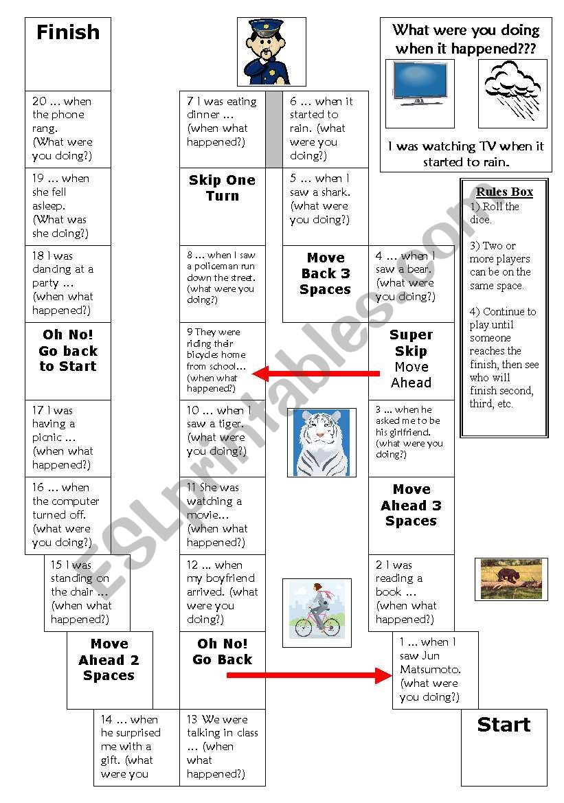 Past continuous board game  worksheet