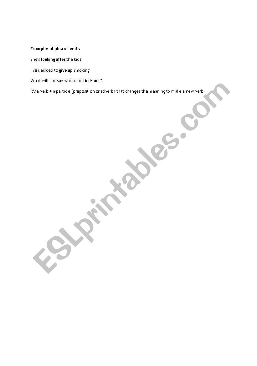 Phrasal verbs - definition and worksheet