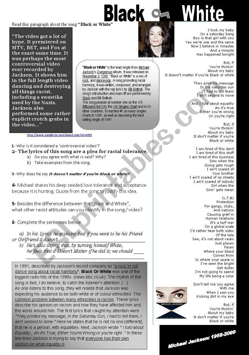 BLACK & WHITE - Racism worksheet