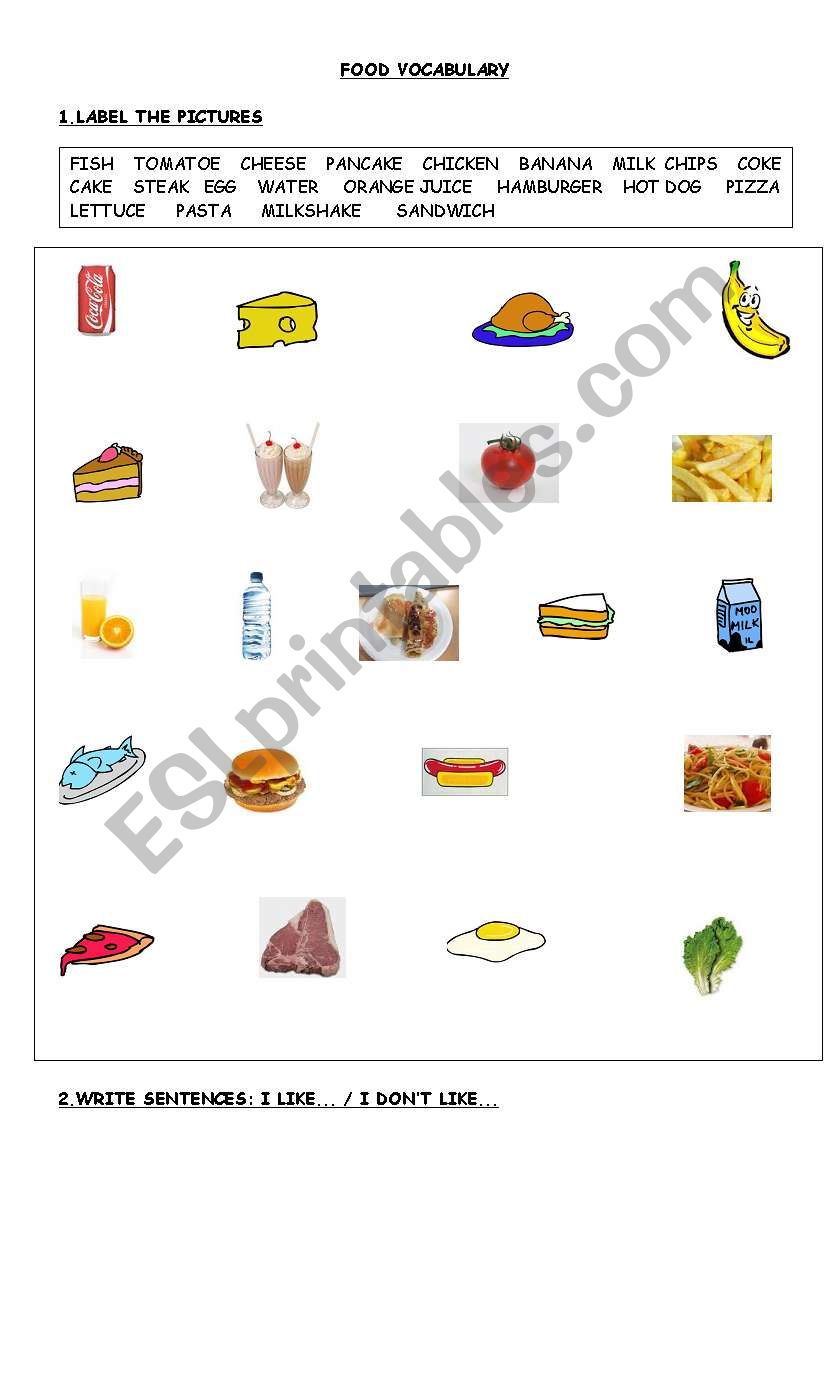 Food vocabulary worksheet