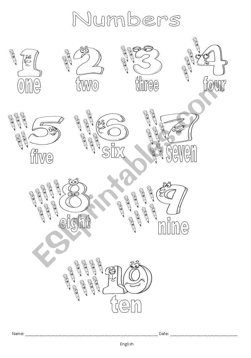 Numbers 1-10 information worksheet