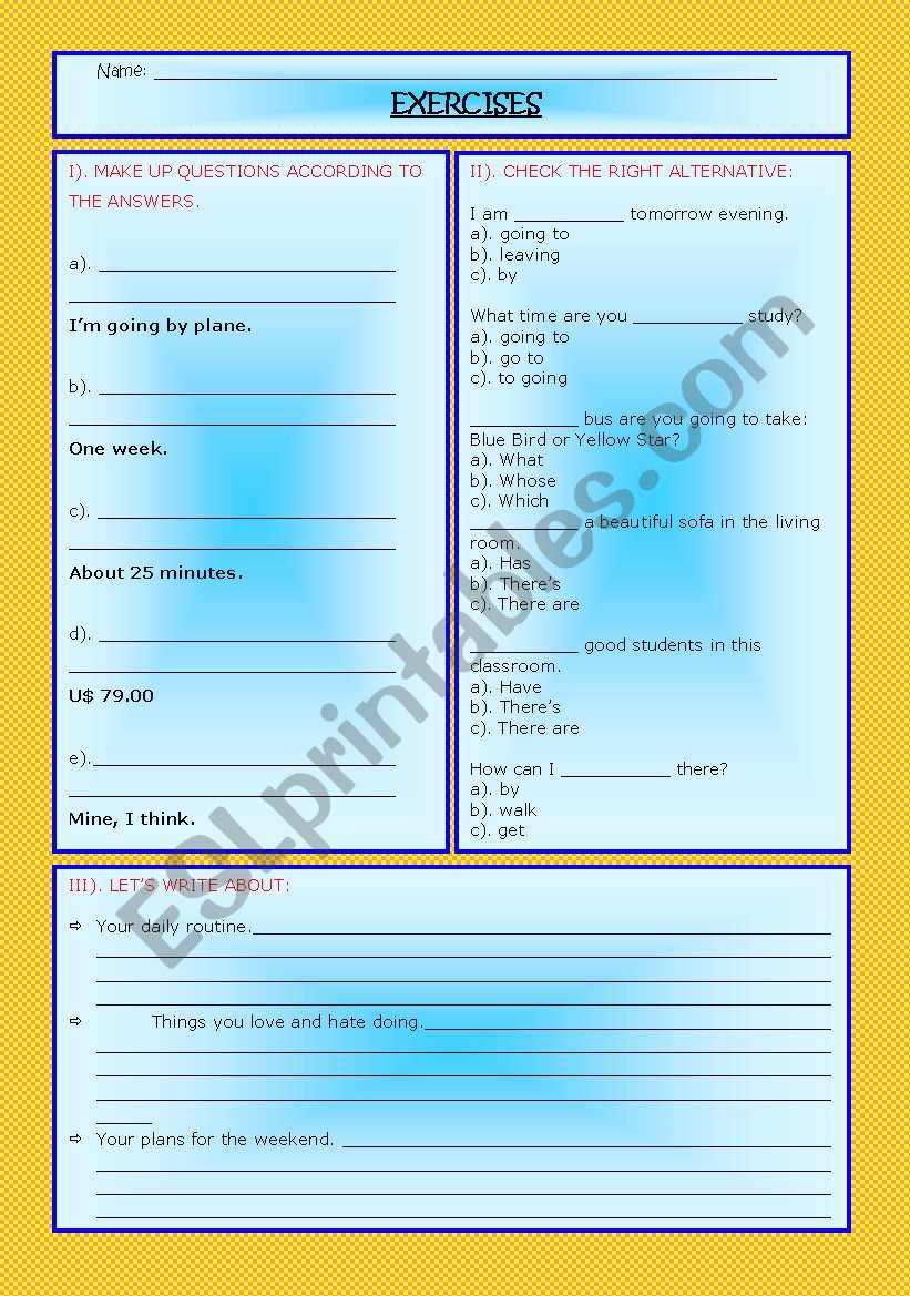 Review Exercises - Questions worksheet