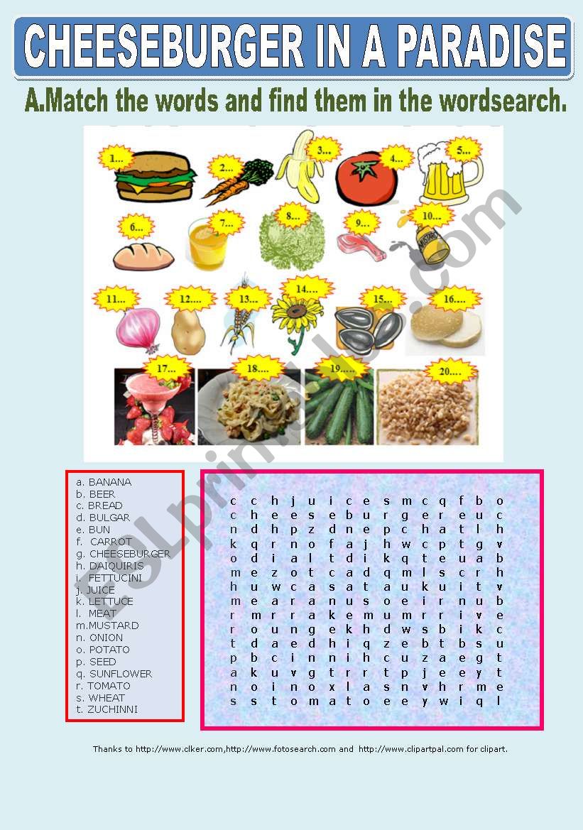 CHEESE BURGER IN A PARADISE worksheet