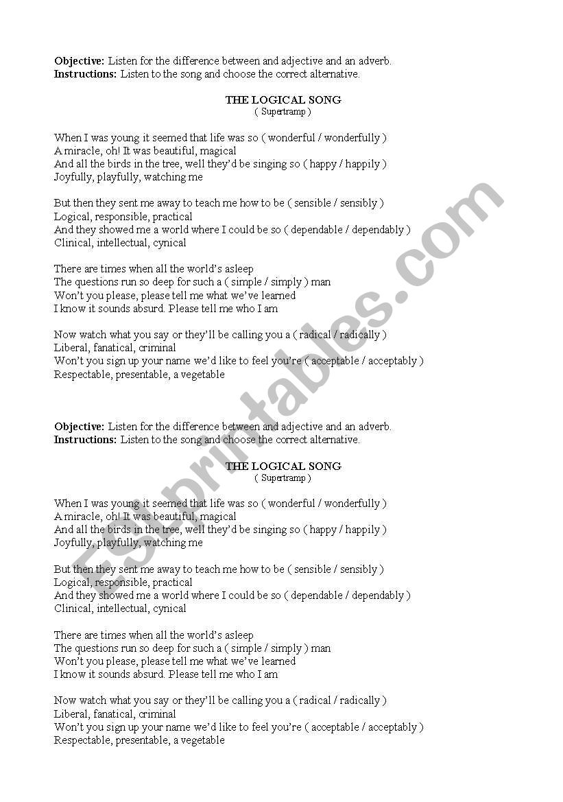 The Logical Song worksheet