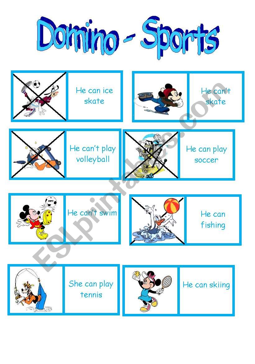 SPORTS - CAN CANT --> Domino worksheet