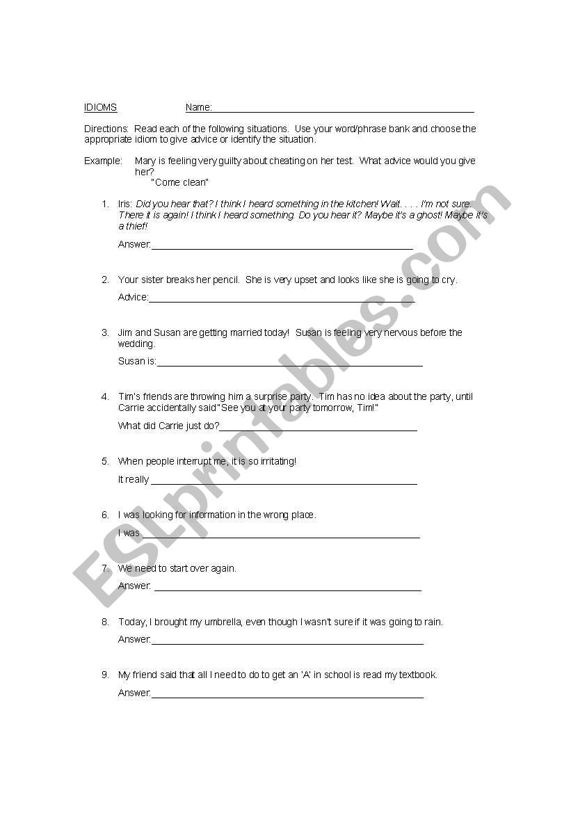 Idioms Quiz worksheet