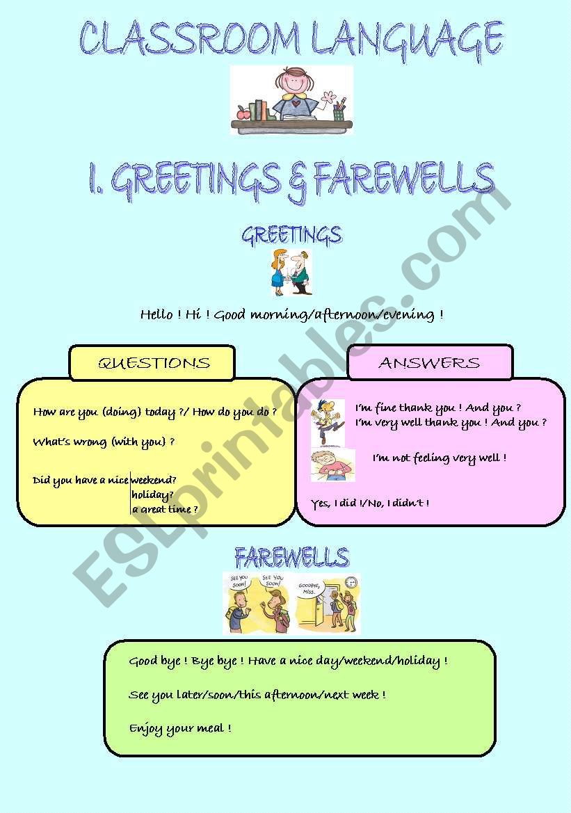 My Classroom Language Page 1 GREETINGS & FAREWELLS